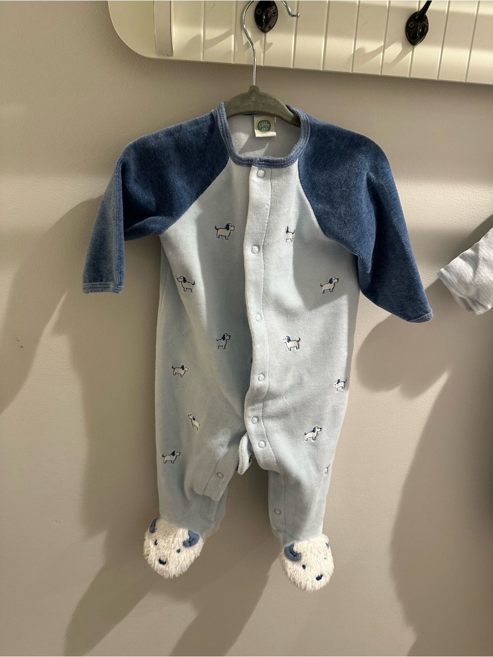 Little Me - Baby Blue Dog Print Footed One-Piece